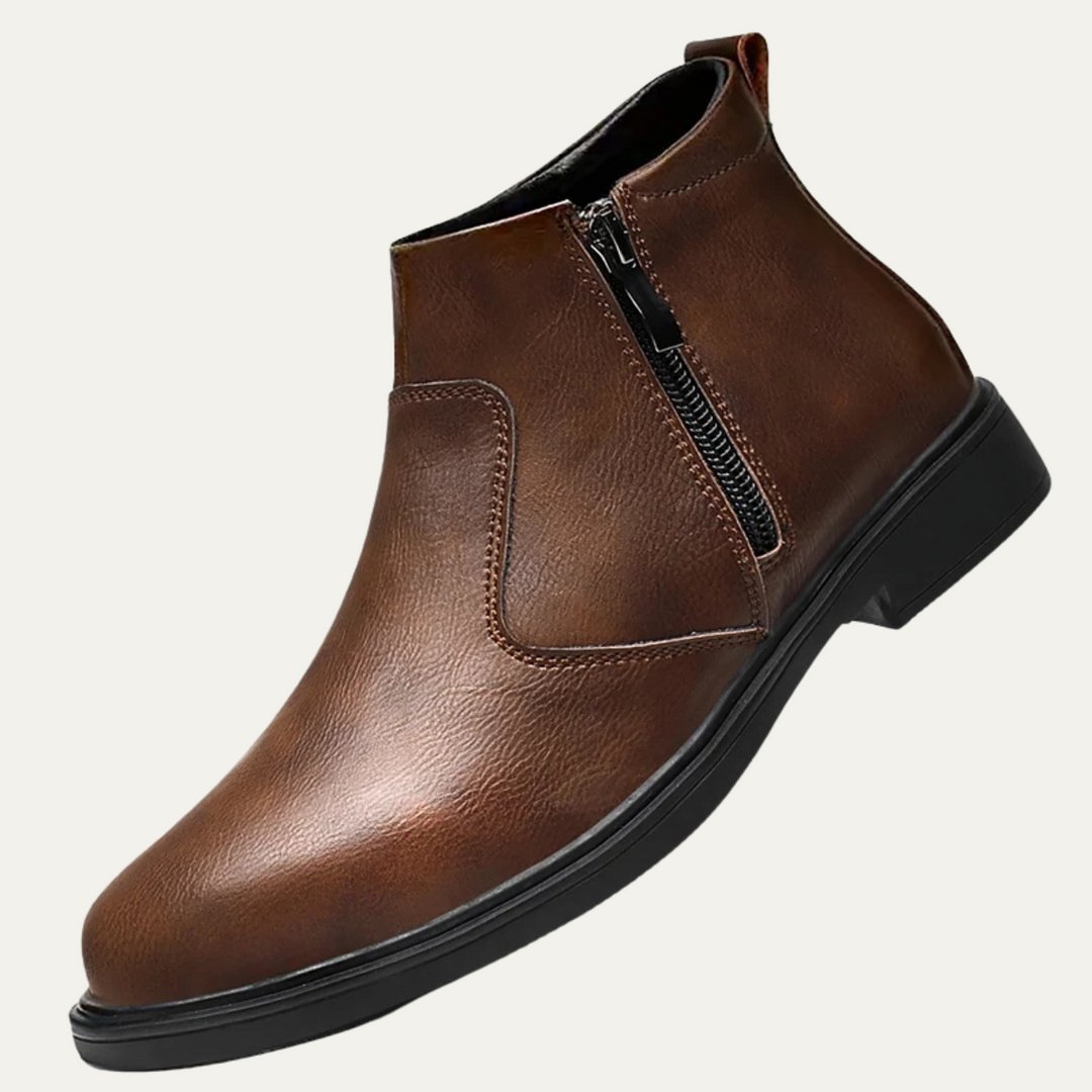 Mens Leather Ankle Boots Casual Side Zip