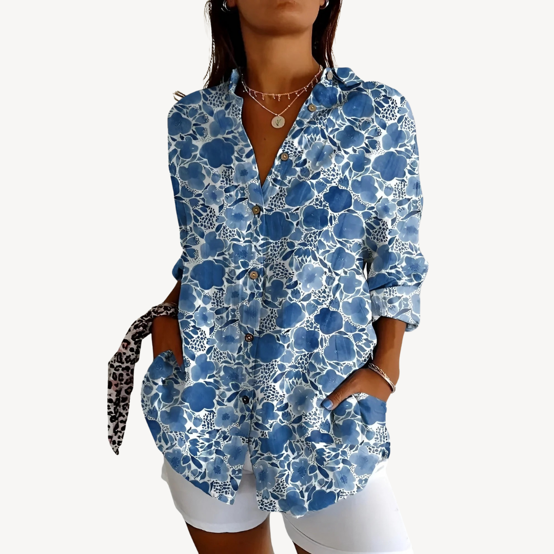 Womens Button-Up Shirt Printed Regular Fit