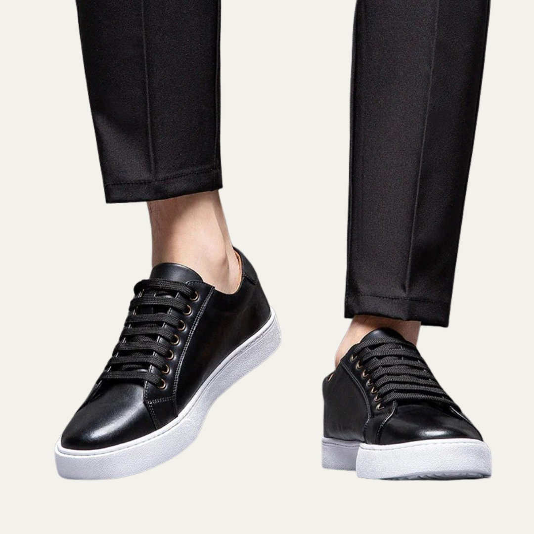 Mens Leather Low-Top Sneakers Thick Cupsole