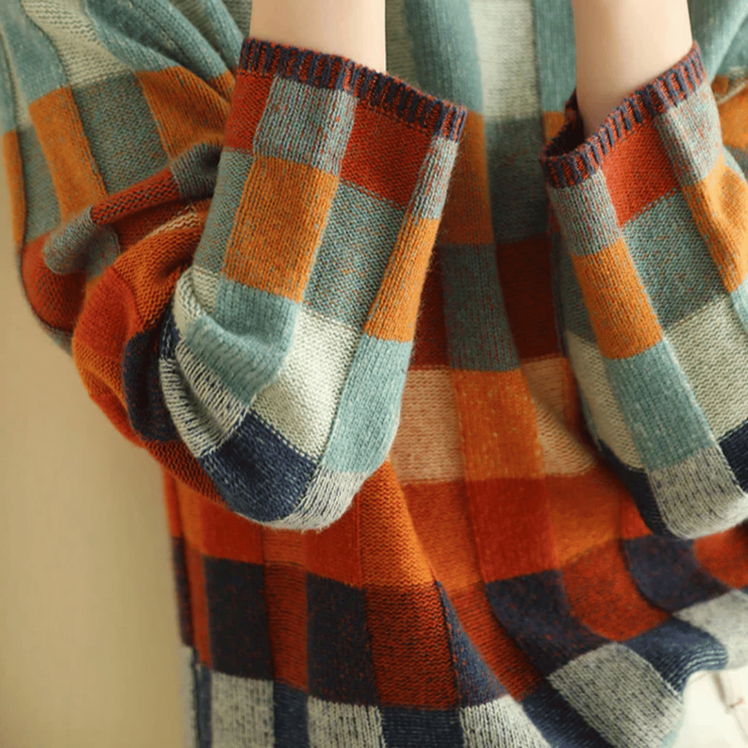 Womens Cashmere Turtleneck Sweater Patchwork Design