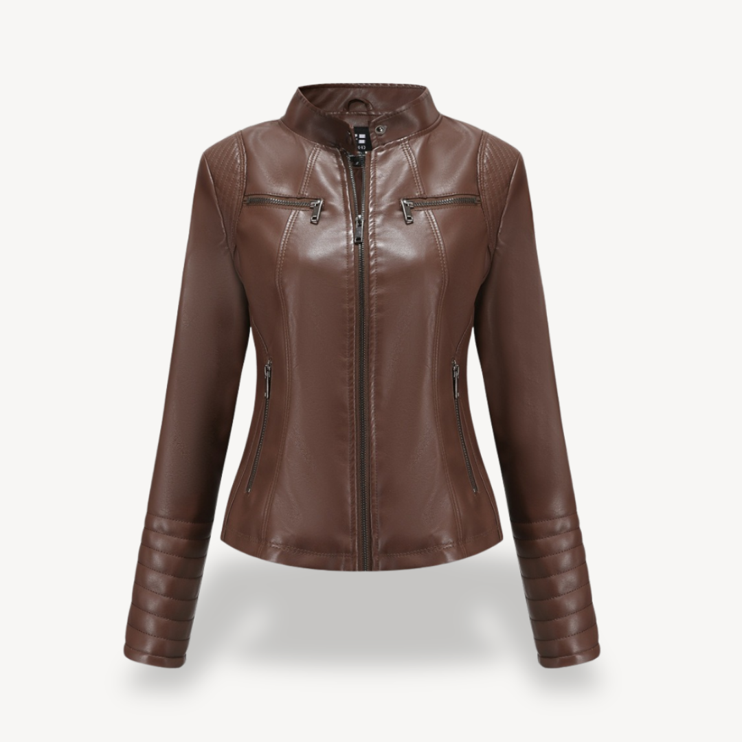 Womens Faux Leather Biker Jacket Classic Fit