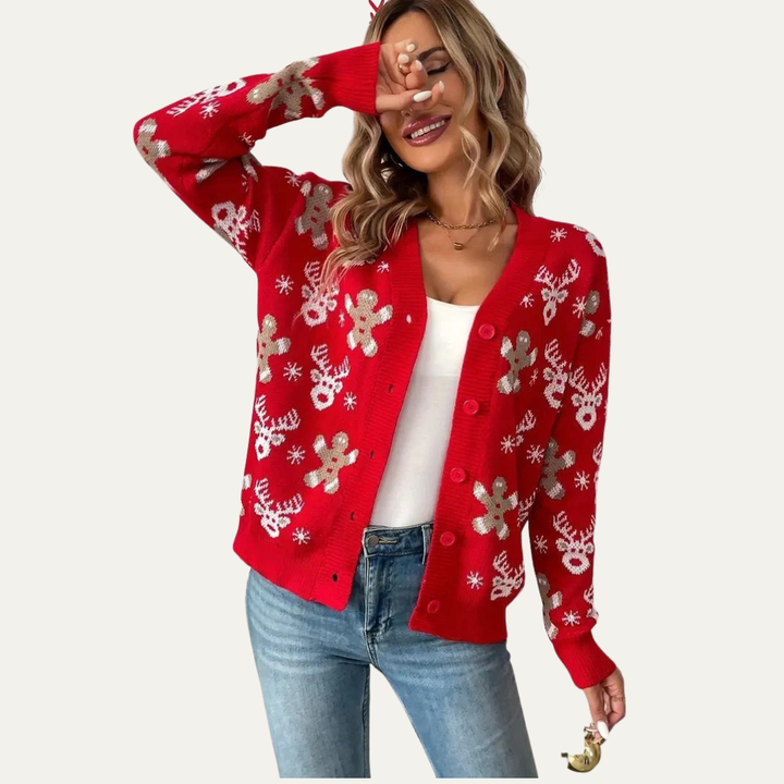 Womens Knit Cardigan Button Closure Festive Style