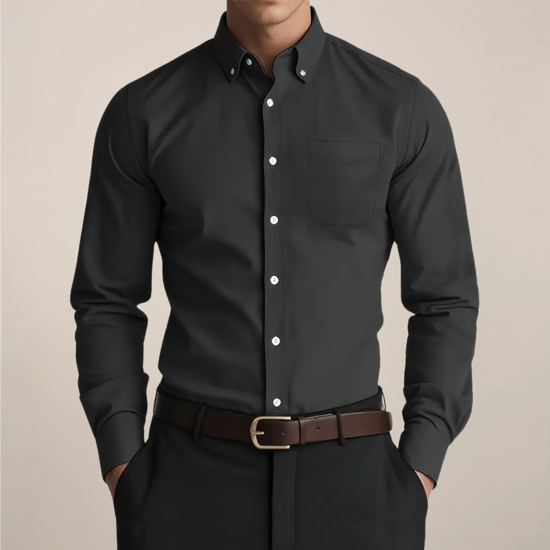 Mens Long Sleeve Shirt Cotton Button-Up Regular Fit