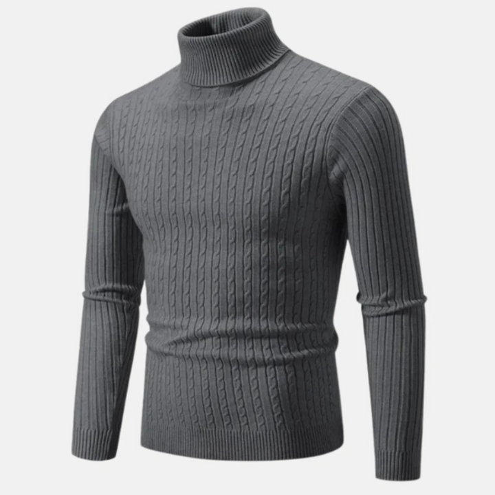 Mens Cable Knit Turtleneck Sweater Fitted