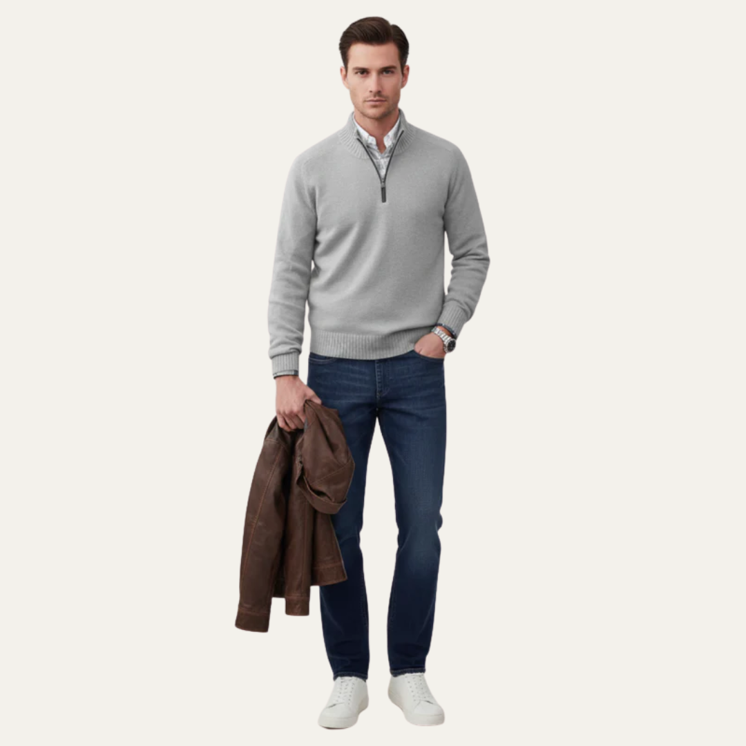 Mens Knit Sweater High Collar Quarter Zip