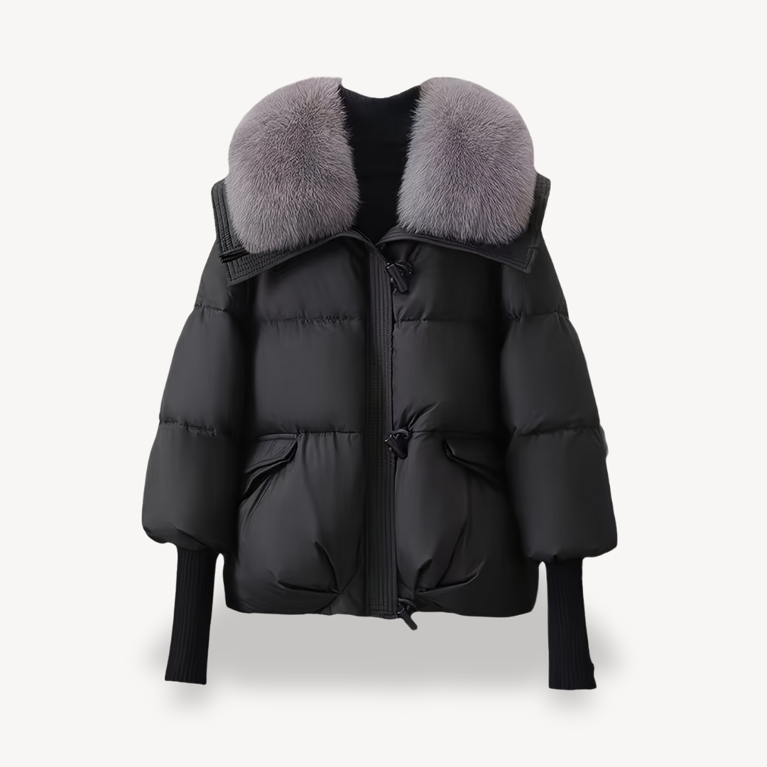 Womens Puffer Jacket with Faux Fur Collar