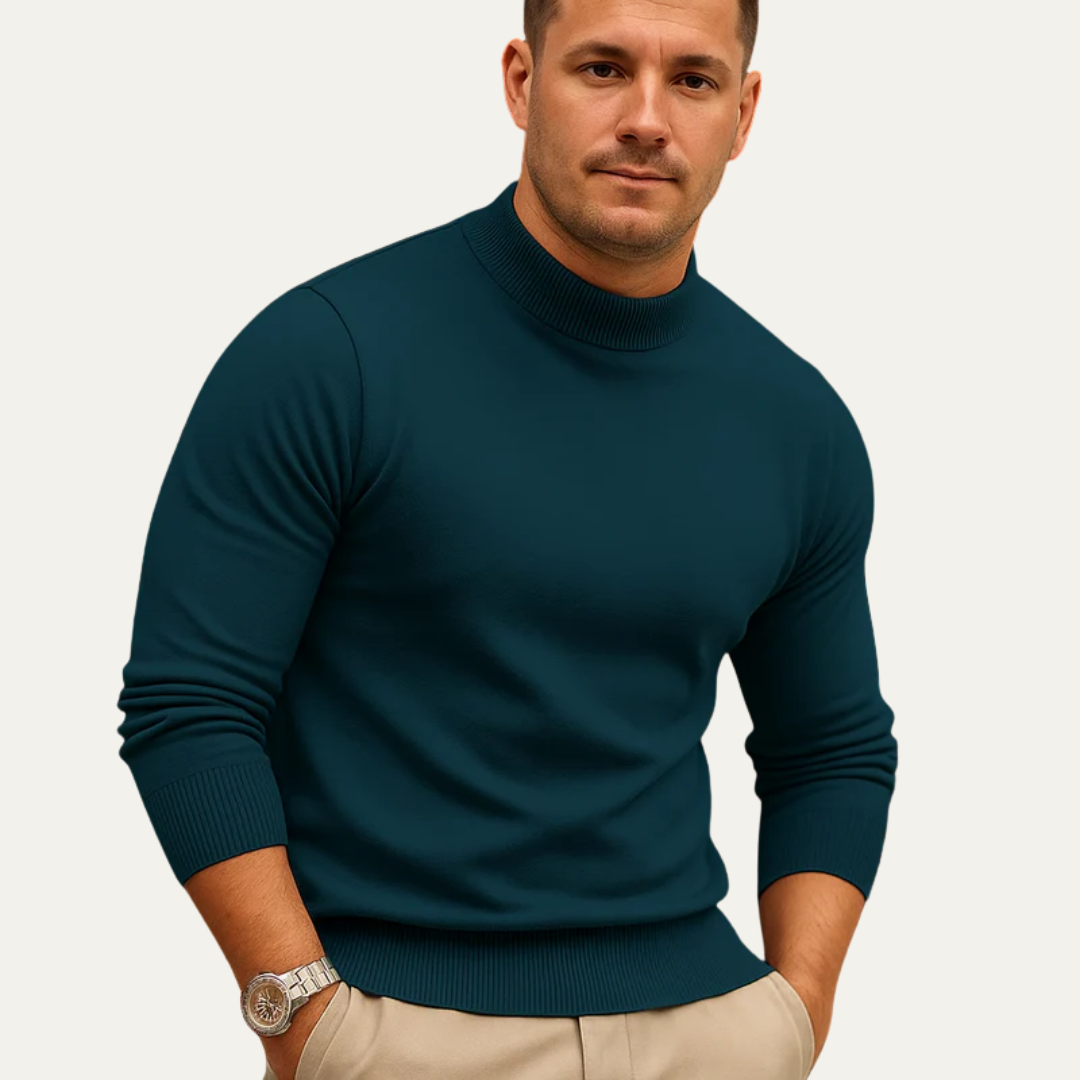 Mens Ribbed Sweater Mock Turtleneck Slim Fit