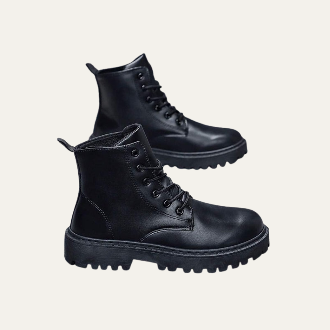 Mens Ankle Boots Leather Lace-Up Side Zip