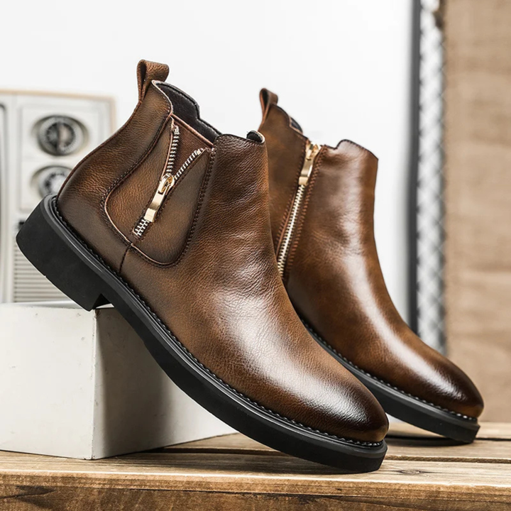Mens Leather Ankle Boots Classic Side Zip