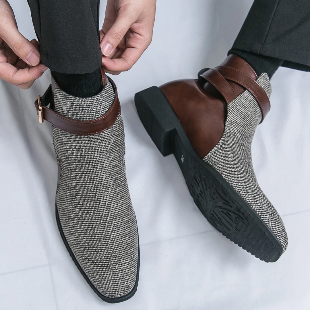 Mens Chelsea Boots Leather Buckle Modern Fit