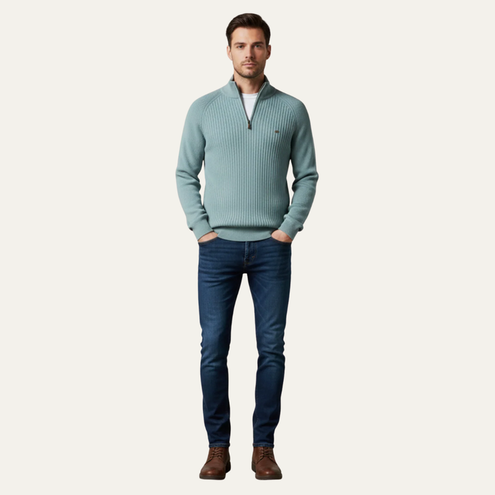 Mens Ribbed Sweater Heavy Knit Quarter Zip Mock Neck