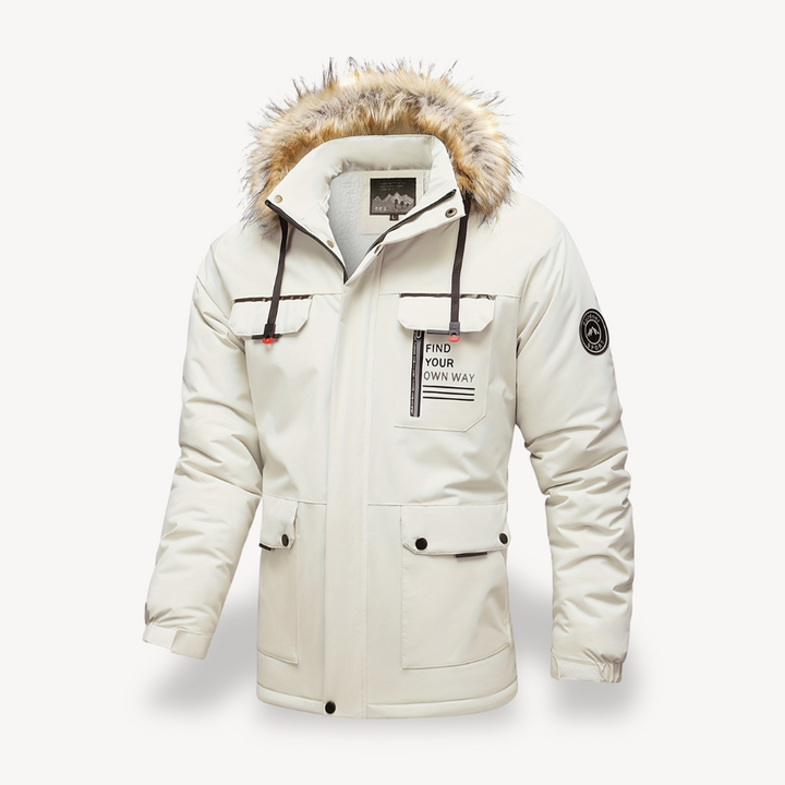 Mens Insulated Puffer Jacket with Detachable Faux Fur Hood
