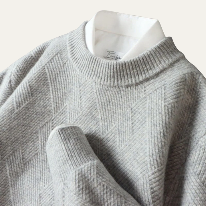 Mens Knit Sweater Geometric Pattern Crew Neck