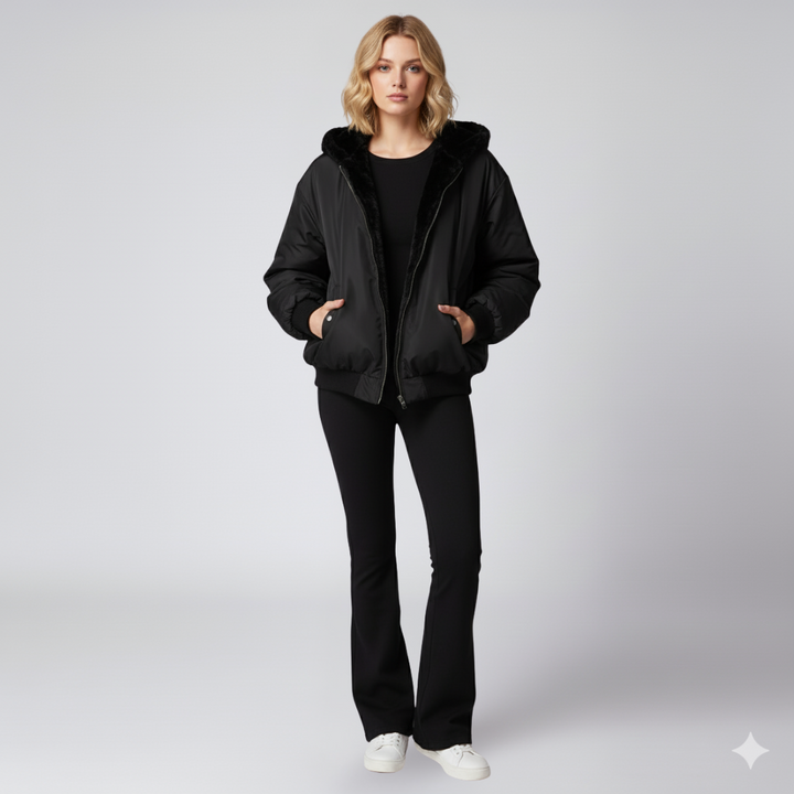 Womens Winter Jacket Reversible Oversized Zip-Up Outerwear