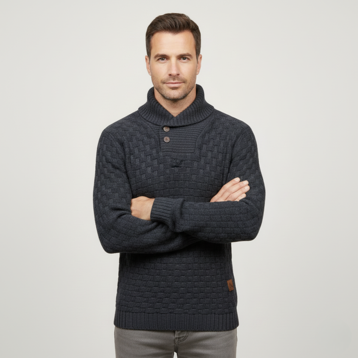 Mens Knit Sweater Textured Basketweave Shawl Collar