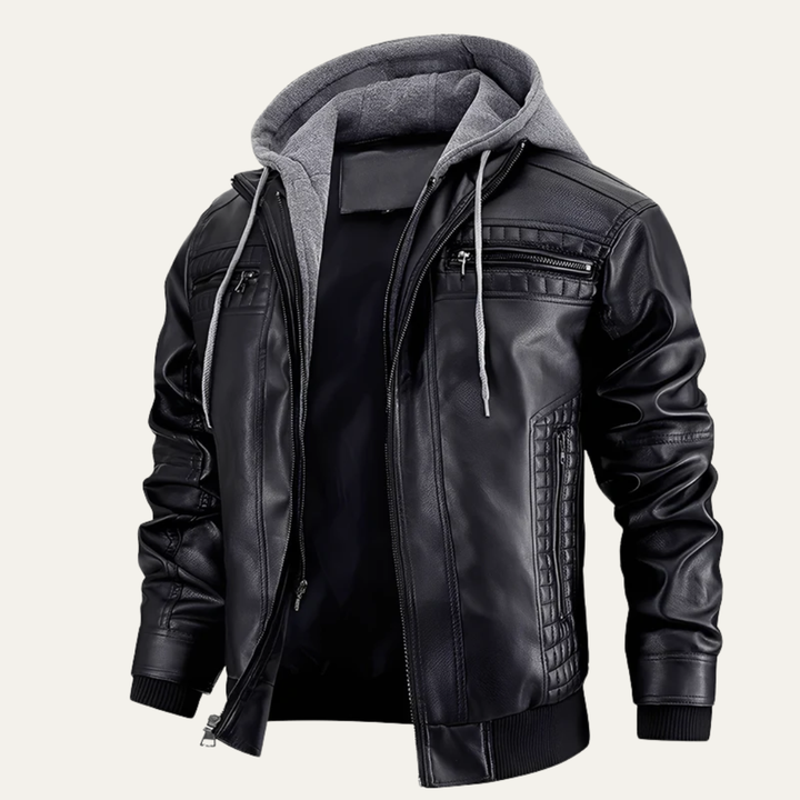 Mens Faux Leather Moto Jacket Layered Style with Hood