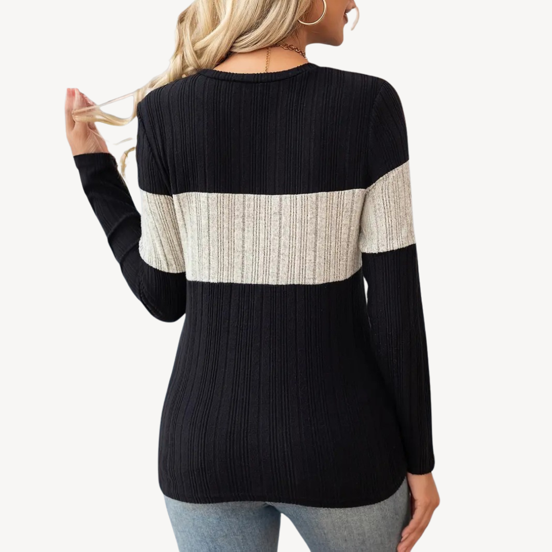 Womens Long Sleeve Top Striped Pattern Regular Fit