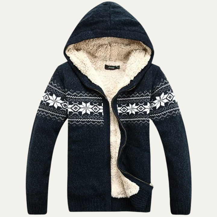 Mens Knit Zip-Up Jacket Nordic Pattern