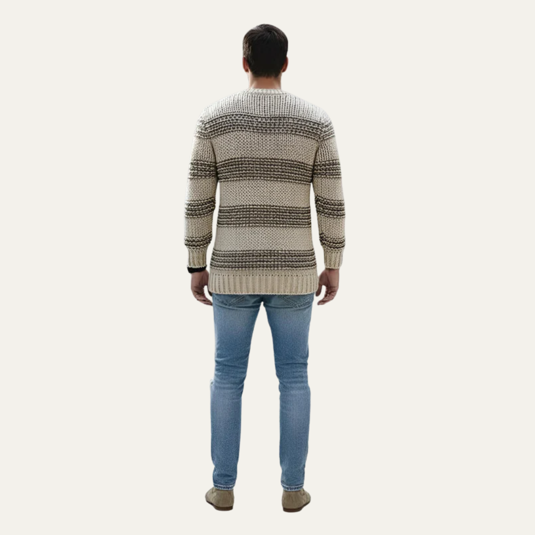 Mens Knit Sweater Chunky Fit Striped Pattern