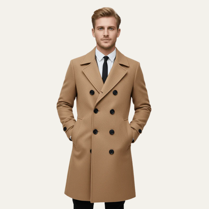 Mens Double-Breasted Overcoat Wool Notched Lapel - BritishMode