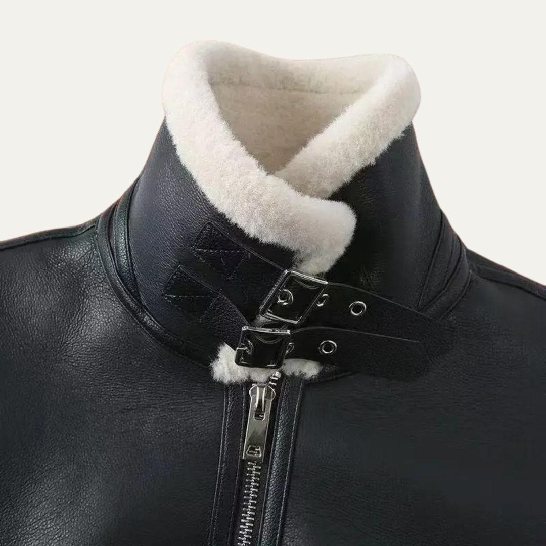Mens Aviator Jacket Shearling with Fleece Lining Winter
