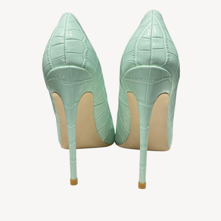 Womens Leather Orthopedic Heels Croc-Embossed