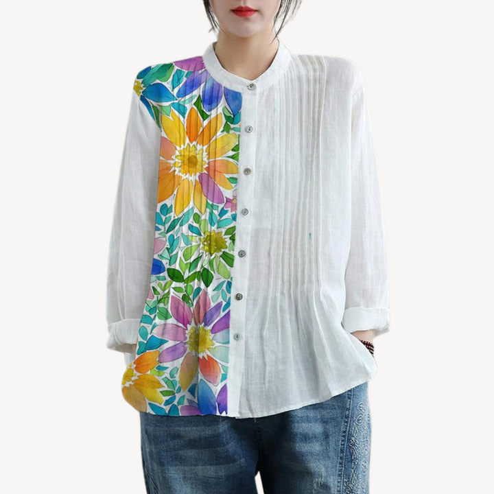 Womens Blouse Linen Pleated Relaxed Fit