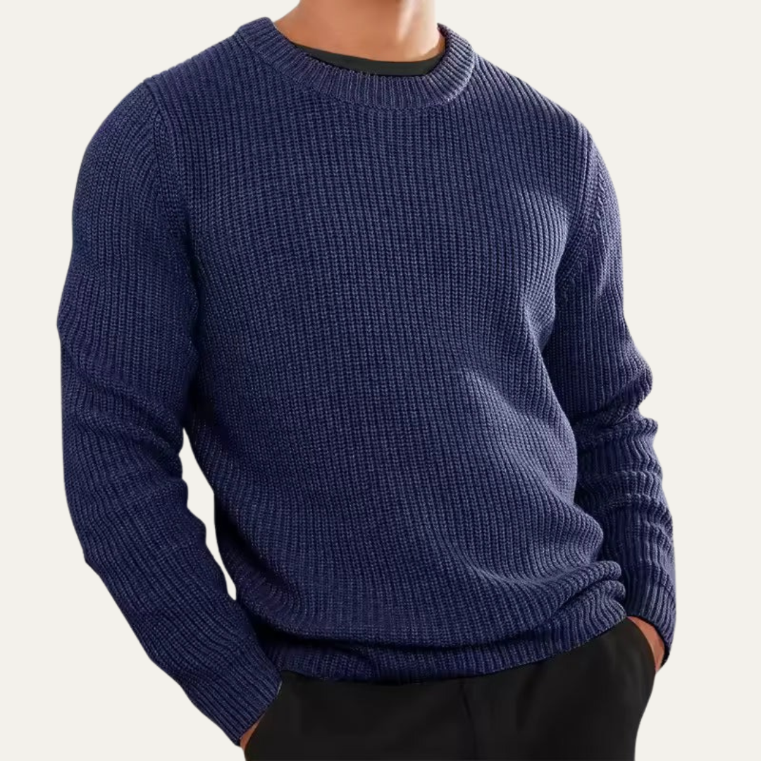 Mens Knit Sweater Wool Blend Ribbed Fit
