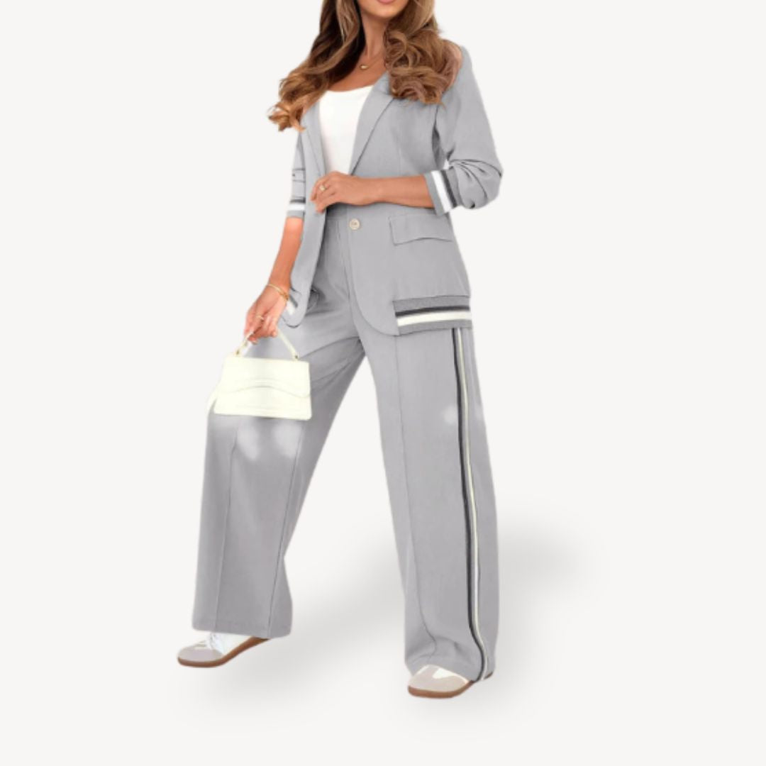 Womens Two-Piece Blazer Suit Striped Tailored Fit
