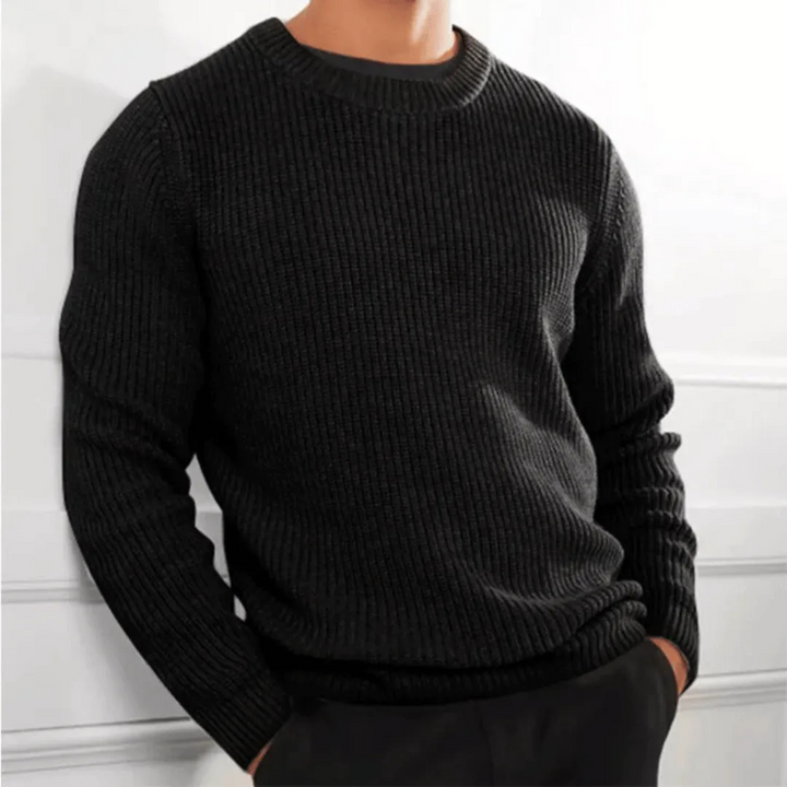 Mens Ribbed Knit Sweater Crew Neck Heavyweight