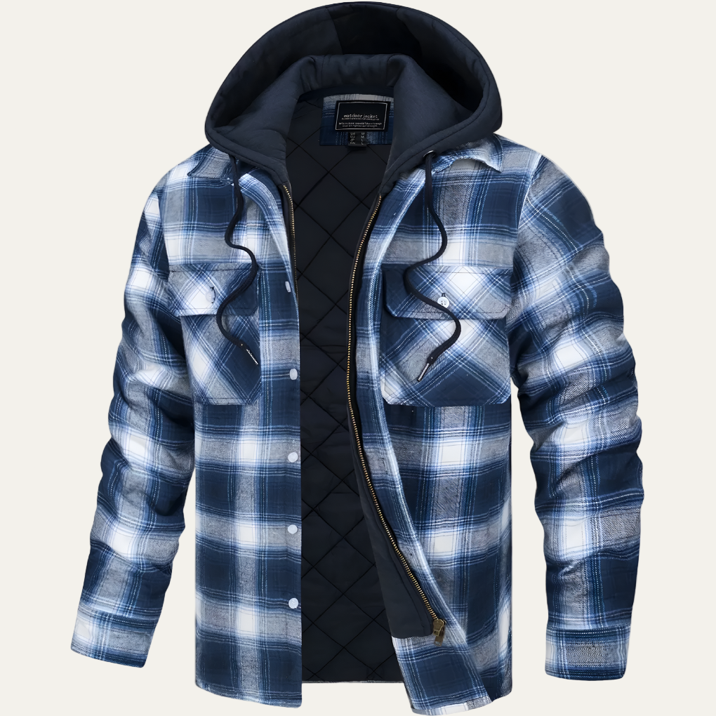 Mens Flannel Jacket with Removable Hood Relaxed Fit