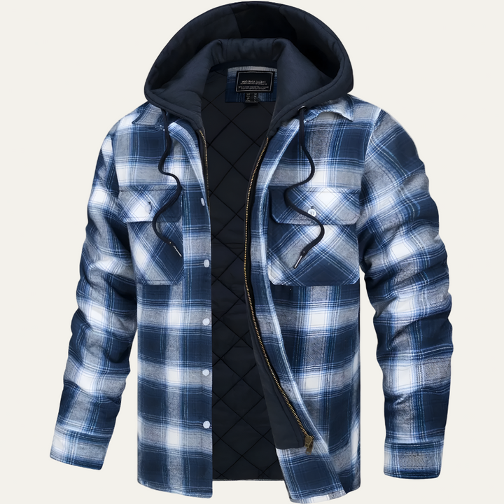 Mens Flannel Jacket with Removable Hood Relaxed Fit