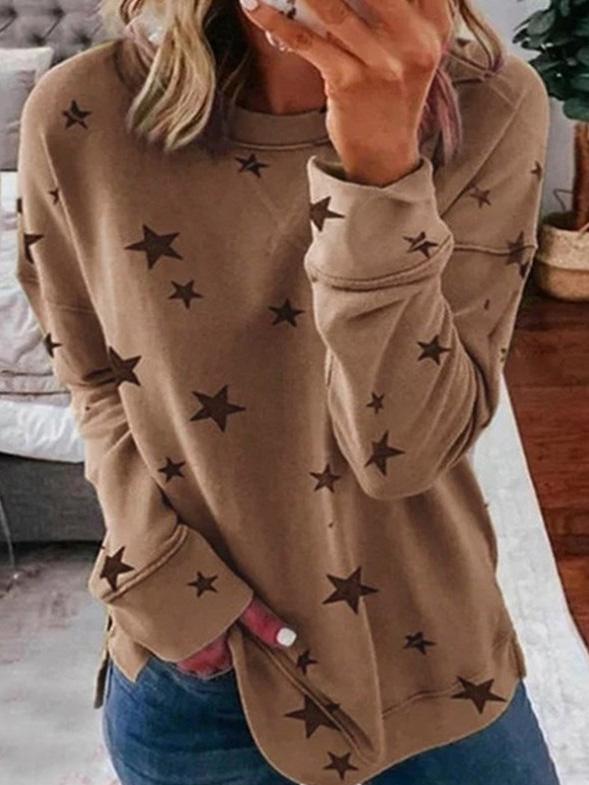 Womens Sweatshirt Star Pattern Cozy Fit
