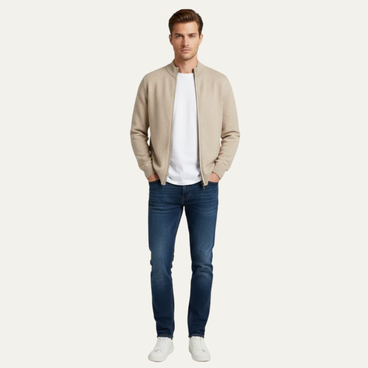 Mens Knit Bomber Cardigan Full Zip High Neck