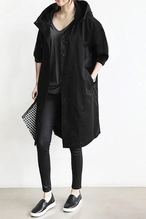 Womens Hooded Trench Coat Lightweight Relaxed Fit