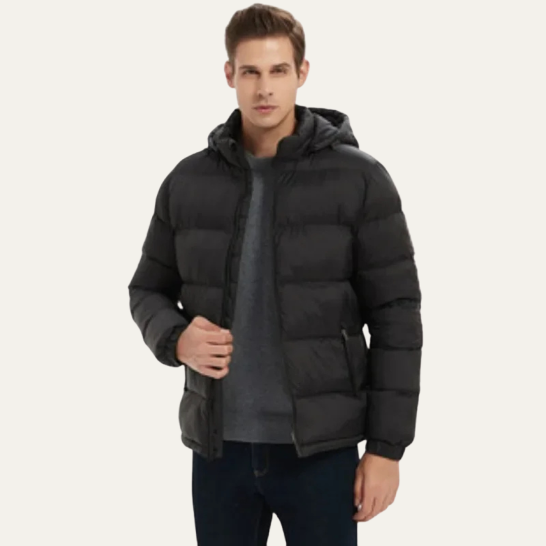 Mens Winter Puffer Jacket with Detachable Hood Hooded Coat