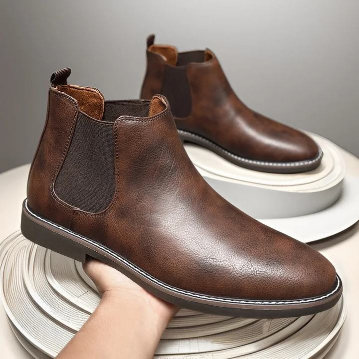 Mens Casual Leather Slip-On Chelsea Boots
