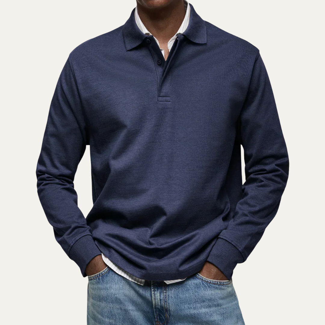 Mens Long Sleeve Polo Shirt Heavy Jersey Knit