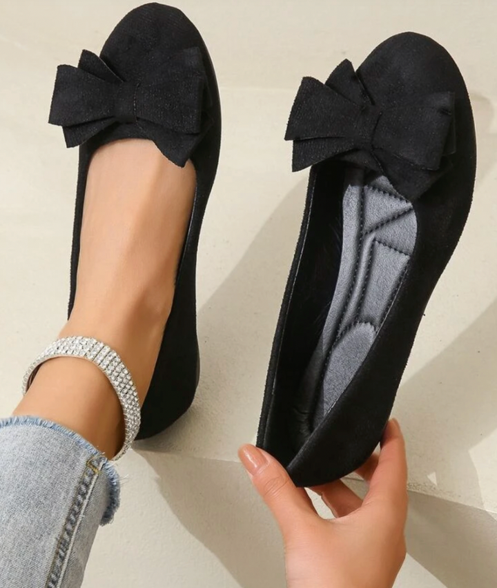 Womens Ballet Flats Suede Bow Detail - BritishMode