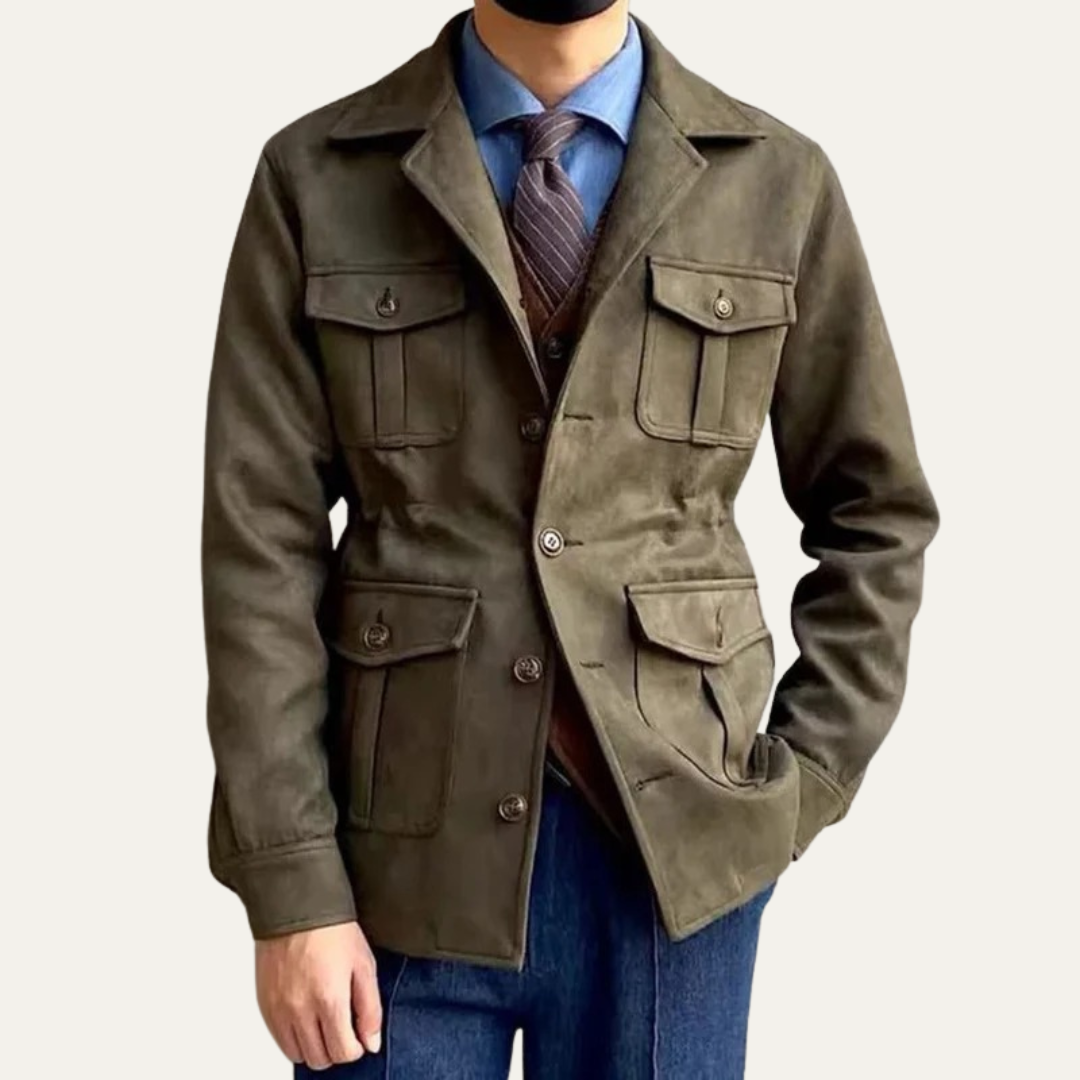 Mens Suede Field Jacket Four Flap Pockets