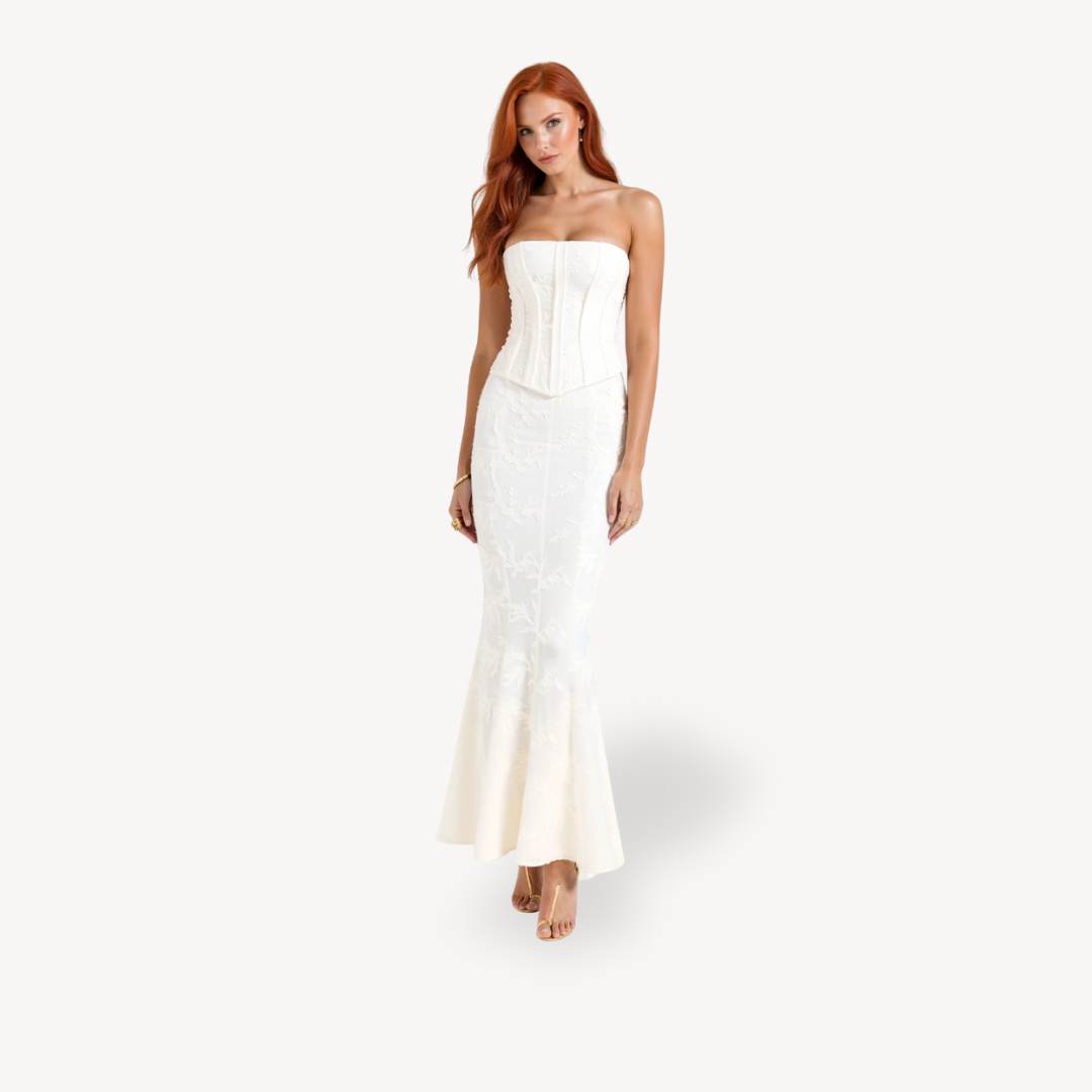 Womens Strapless Maxi Dress Lace Fit - BritishMode