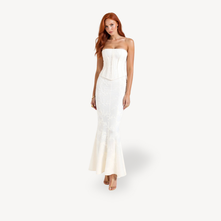 Womens Strapless Maxi Dress Lace Fit - BritishMode