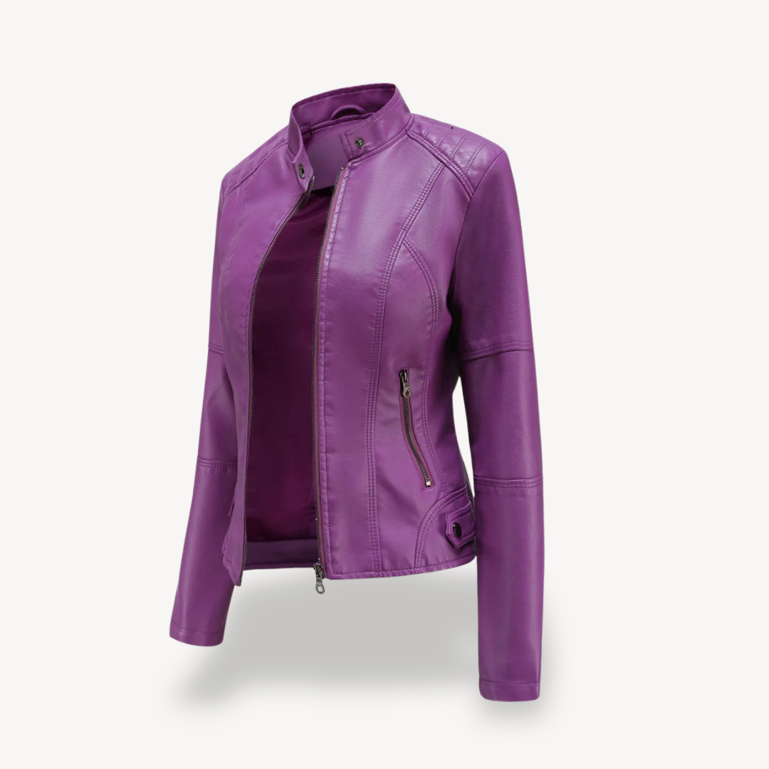 Womens Biker Jacket Faux Leather Slim Fit
