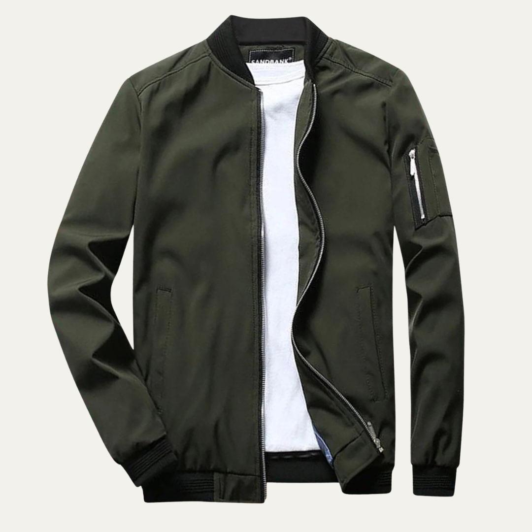 Mens Bomber Jacket Casual Fit Sleeve Zip Pocket - BritishMode