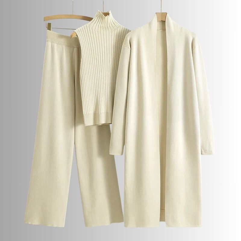Womens Knit Lounge Set Cardigan Sleeveless Top Wide-Leg Pants
