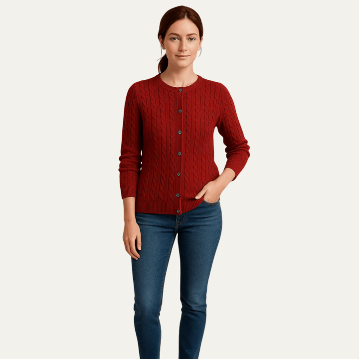 Womens Cable Knit Cardigan Button-Front Style