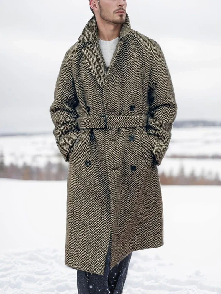 Womens Long Coat Herringbone Classic Fit - BritishMode