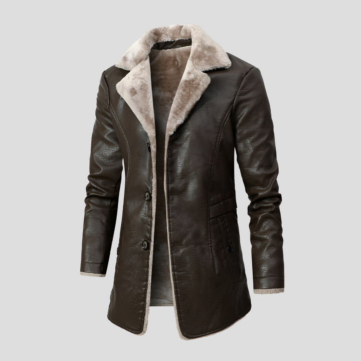 Mens Leather Coat with Shearling Lining Regular Fit