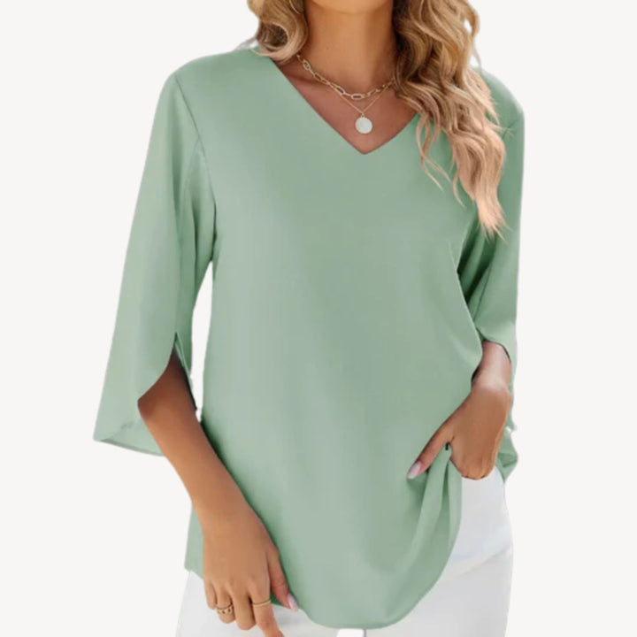Womens V-Neck Blouse with Dolman Sleeve - BritishMode