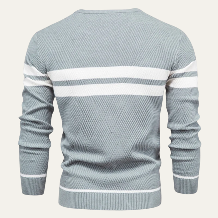 Mens Knit Sweater Textured Double Stripe